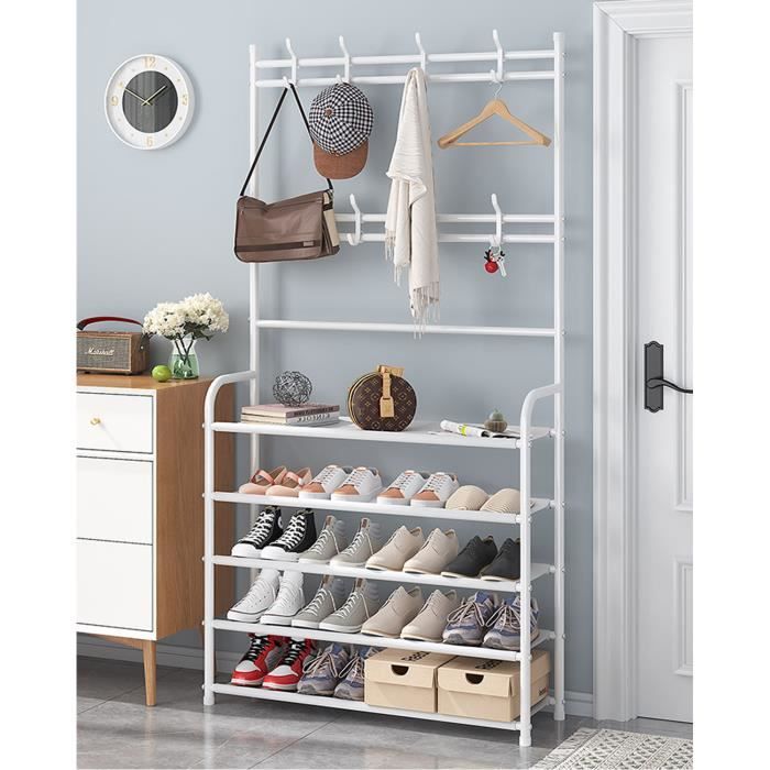 Porte-manteau étagère Chaussures Bois 5 Niveaux Porte-manteau Sol 5 Niveaux HOMASIS - Étagère Chaussures Bois 151cm Naturel étagère Chaussures Bois Métal