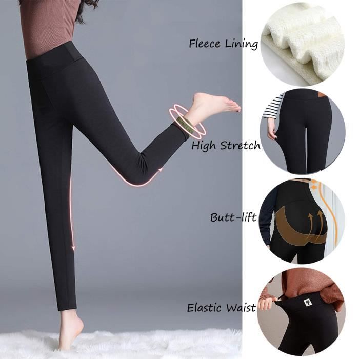 Leggings d hiver pour Femme Thermique Double en Polaire Pantalon Taille Haute Chaud Extensible Noir Noir Cdiscount Sport