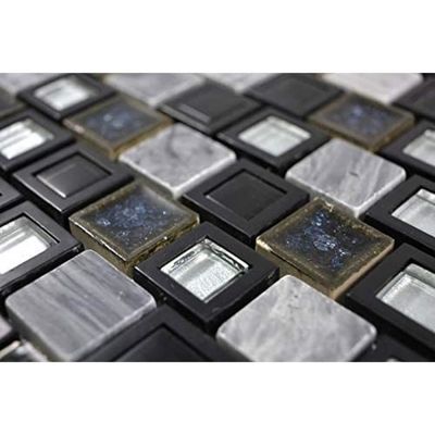 Mosaïque Pâte De Verre Et Pierre - Marron Clair/argent Brillant, 298x298mm