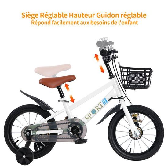 Vélo Enfant 16 Pouces Avec Roues Auxiliaires - Pour 5-8 Ans Garçons Filles - Hauteur Réglable