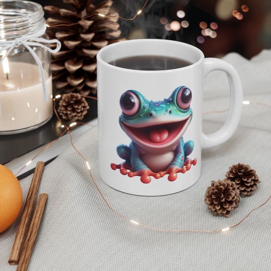 Mug Vintage Grenouille Et Poisson - Tasse Kitsch Décorée Thème étang Tropical
