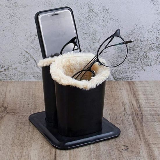 Support à Lunettes Double Tête Anti-rayures - Doublure Peluche Douce, Noir, 13x11.5x11 Cm, Neuf