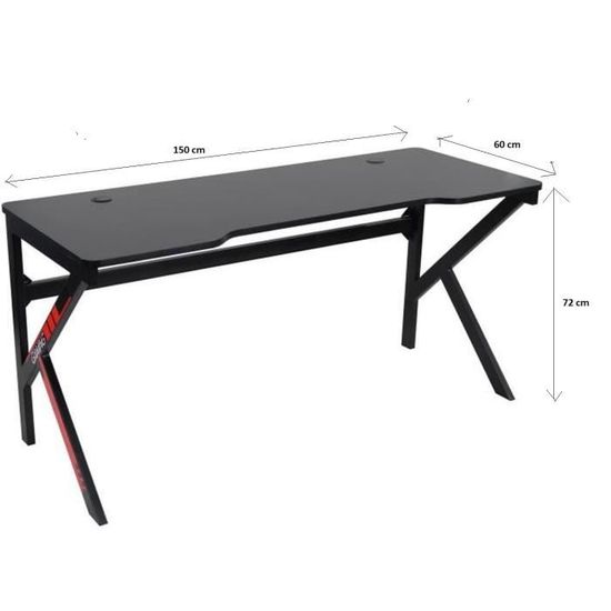 Alpha Bureau De Gaming En Metal Noir L 150 X P 60 X H 72 Cm
