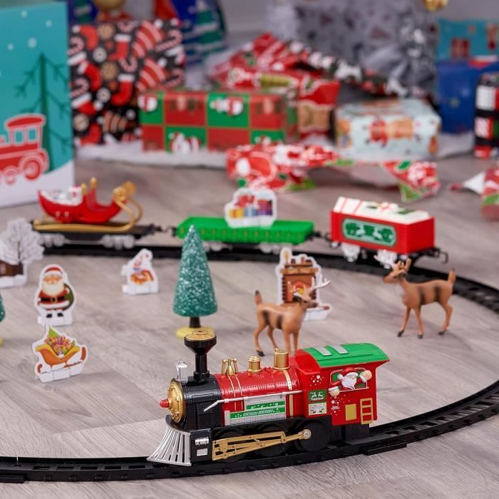 Train De Noël PMS Multicolore - 14 Pièces Avec Son Et Lumière - Locomotive Et Wagons Pour Sapin - Fonctionne Sur Piles Train De Noël PMS Multicolore - 14 Pièces Avec Son Et Lumière - Locomotive Et Wagons Pour Sapin - Fonctionne Sur Piles