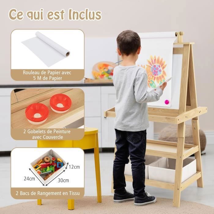 3 En 1 Chevalet Pliable Avec Tableau Blanc/noir, Rouleau De Papier En