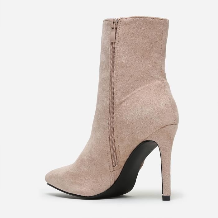 Bottines pointues beige talon aiguille Femme Haute