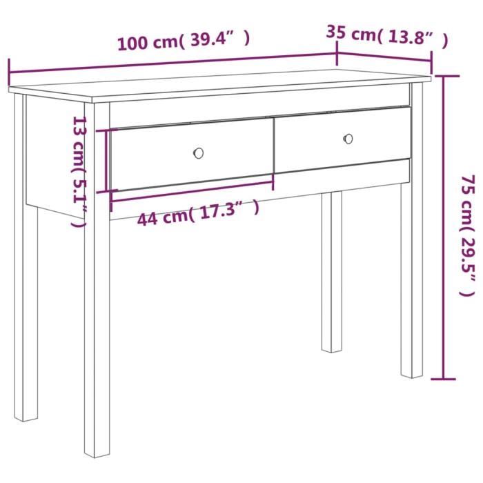Table Console En Pin Massif 80x40x74 Cm - 3 étagères, Idéale Entrée Ou Salon - 4