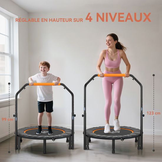 Trampoline De Fitness HOMCOM 102 Cm - Pliable Avec Poignée Réglable, 100 Kg Max - Parfait Pour Adultes à La Maison - 6