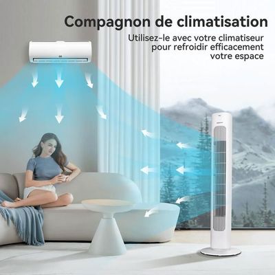 Ventilateur Aigostar Ventilateur Colonne Silencieux,Ventilateur Tour avec Télécommande, Oscillant 85°, Minuterie 7,5H,3 Vitesses, Économe