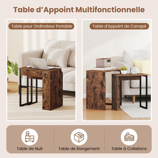 Lot De 2 Tables Basses Gigognes COSTWAY - Ronde Et Ovale Marbrées Blanches - Style Élégant