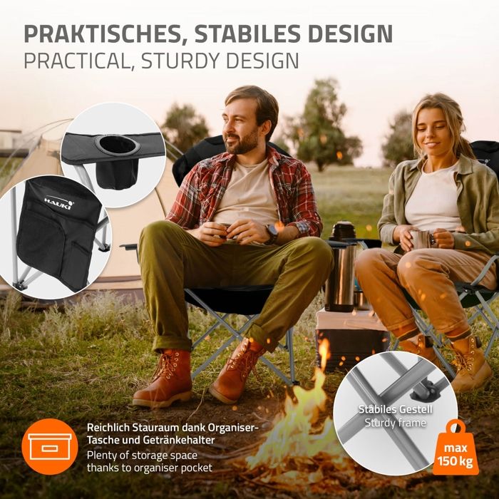 Hauki Set Camping 3 Pièces – Table Alu 118 Cm + 2 Chaises Pliantes, Avec Sacs, Pour 2 Personnes