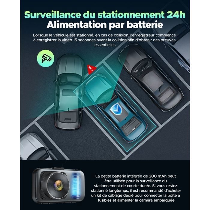 Dashcam Vision Nocturne Parking Dashcam 4K POYBPCY - Caméra Voiture WiFi 170° - Vision Nuit - Mode Parking - Carte SD 64G Incluse Dashcam 4k Wifi