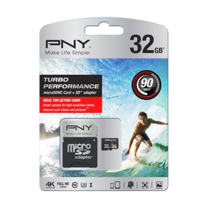 PNY Turbo Performance Carte Mémoire Micro SDXC 32 Go Classe 10