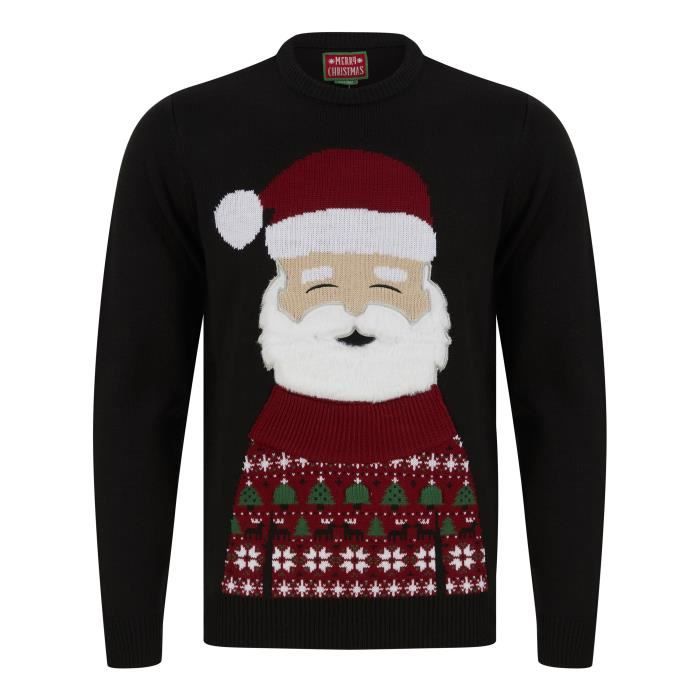 MERRY CHRISTMAS Pull de Noël Père Noël avec Lumières - Homme - Noir