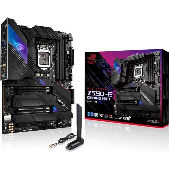 ASUS ROG STRIX Z590 E GAMING WIFI Carte mère ATX Socket LGA1200 Z590 Chipset USB C Gen2 USB 3.2 Gen 1 USB 3.2 Gen 2 USB C Gen 2x2 Wi Fi 6 2 x 2.5 Gigabit LAN carte graphique... - vue 2
