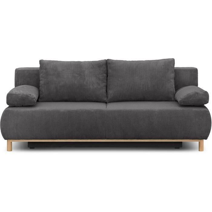 Banquette convertible 3 places MIKA Velours côtelé Coffre de rangement 192 x H 84 x P 93 cm - vue 2