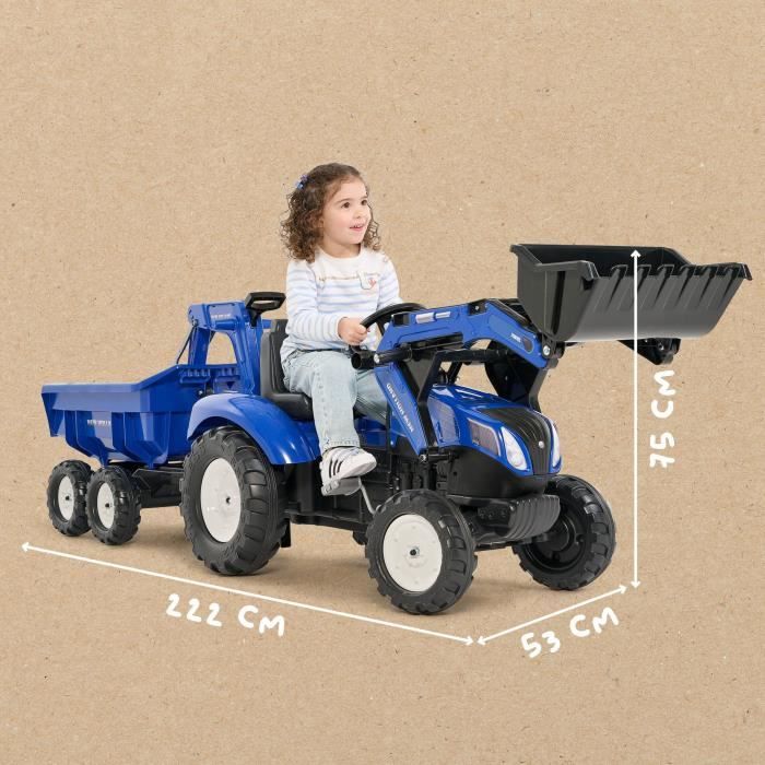 Tractopelle à pédales - FALK - New Holland - Dès 3 ans - 100% Fabriqué en France - 50% de plastique