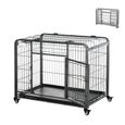 PawHut Cage pour chien pliable cage de transport sur roulettes 2 portes verrouillables plateau amovible dim. 125L x 76l x 81H cm-0