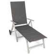 Chaise longue de jardin pliante - Vanage - Surface textile rembourrée - Structure en aluminium - Gris-0