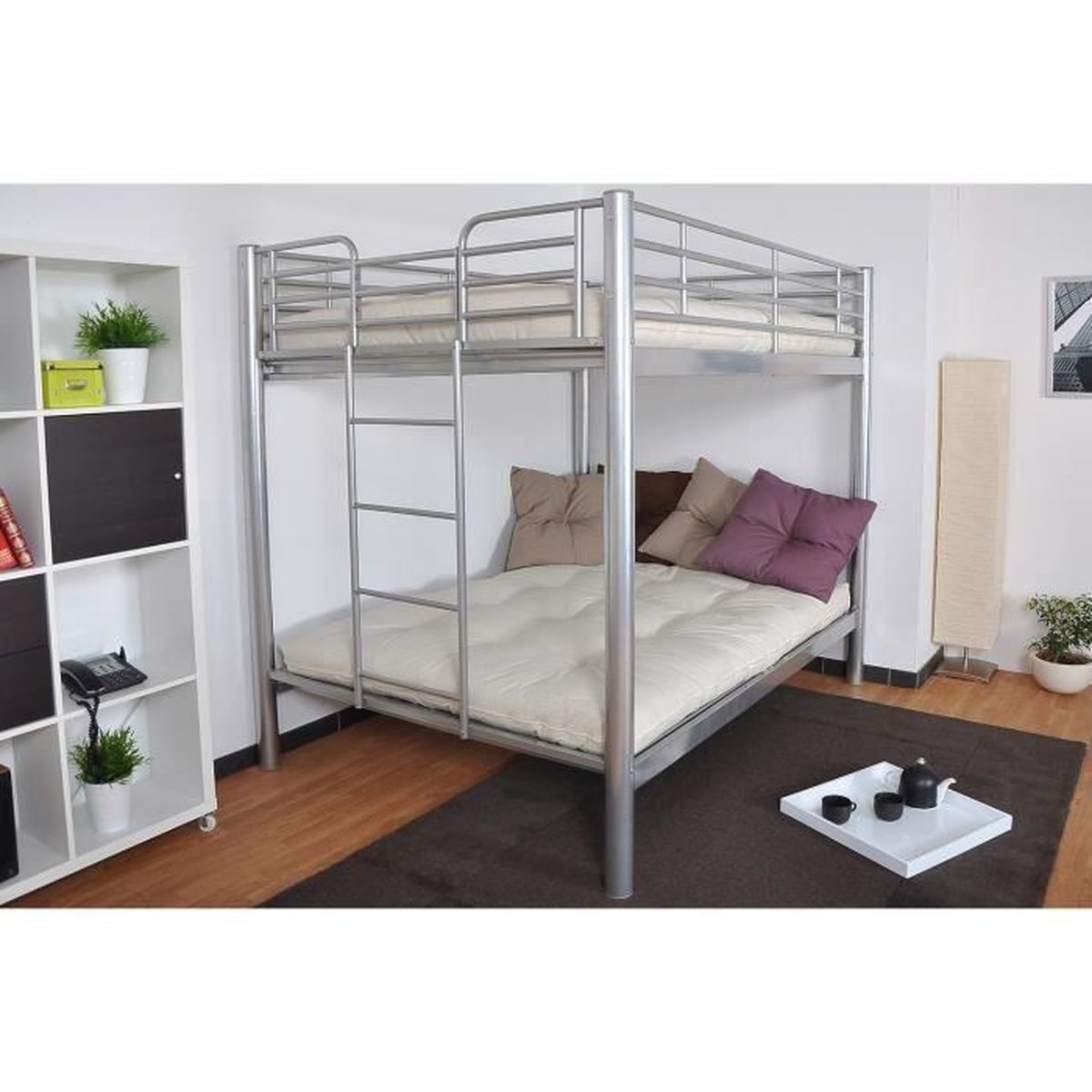 Lits Superposes 2 Places En Acier Gris Achat Vente Lits