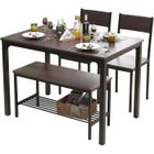 BOURJOIS NEED Ensemble table à manger pour 4 personnes, 110 cm 2 chaises avec dossier, banc pour 2 personnes avec étagère de rangement,