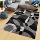 TAPISO Tapis Salon Poil Court Maya Gris Noir Cercles Polypropylène Intérieur 200x300 cm