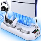 PS5/PS5 Slim/PS5 Pro Support Ventilateur de Refroidissement, Double Chargeur Manette avec Indicateur LED, 3 Port Usb - KENETUOS
