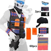 Stillcool® KIT Gilet tactique PR Nerf N-Strike pistolet + 60 balles + 2 Clips +2 bracelet +2 foulard + lunettes de protection