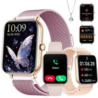 Montre Connectée Femme Avec Appel Bluetooth, 1,75 ",Fonction Féminine,SpO2,3 Bracelet Bande d’acier,Boucle unique tressée,Silicone