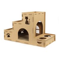 Escalier pour chats Mangeoire Maison pour chats Niche Carton Griffoir Grattoir Entrée et Fenêtre