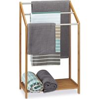 Relaxdays Porte-serviettes en bambou sur pied 3 barres HxlxP: 85 x 51 x 31 cm support serviette salle de bain, nature