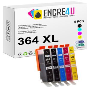 HP 364 Pack 4 Cartouches Authentiques - Noir, Cyan, Magenta, Jaune (N9J73AE) - Pour Deskjet, Photosmart - Rendement Jusqu'à 300 Pages