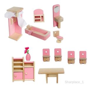 MAISON POUPÉE Ensemble de meubles miniatures pour maison de poupée, ornement de cadeaux d'anniversaire pour Salle de bain Salle à manger