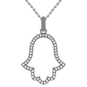 Pendentif Main De Fatma En Argent Et Zirconium + Chaîne - Longueur Au Choix (neuf Avec étiquettes)