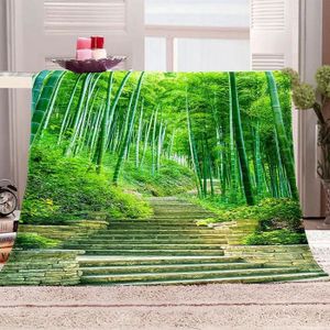 COUVERTURE - PLAID Couverture Polaire en Microfibre Forêt de bambous Verts 3D Impression Douce Moelleuse Flanelle Couverture 70x140cm[3883]