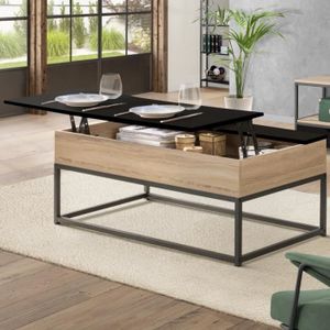 TABLE BASSE Table basse - IDMARKET - BOSTON - Plateau relevable noir - Design industriel