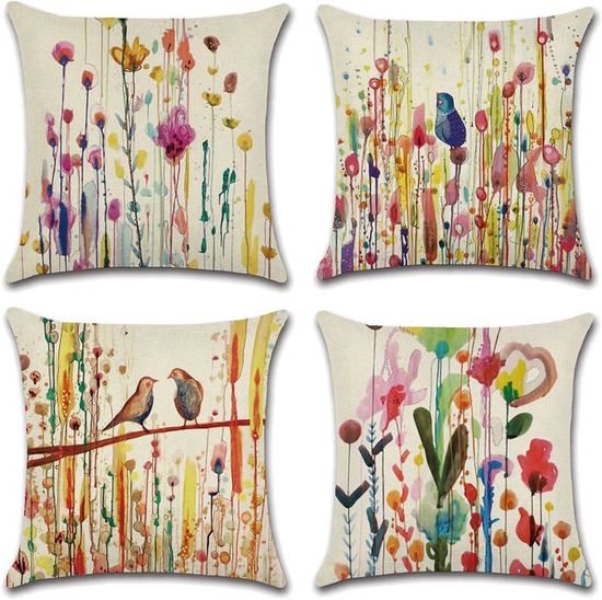 Lot de 2 Housses de Coussin 45x45 cm Brodées Art Divina Avizar Multicolore - Achat & prix