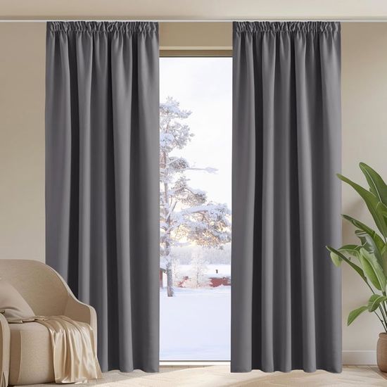 Rideau Occultant 150x250 Cm, 100% Polyester | Isolation Thermique Et Phonique, Oeillets 4 Cm | Pour Salon, Chambre | Gris Clair