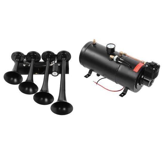 Klaxon à Air Musical 3 Trompettes 12V - Son La Cucaracha, 125 DB, Compresseur Inclus, Pour Voiture, Camion, Bateau - 3