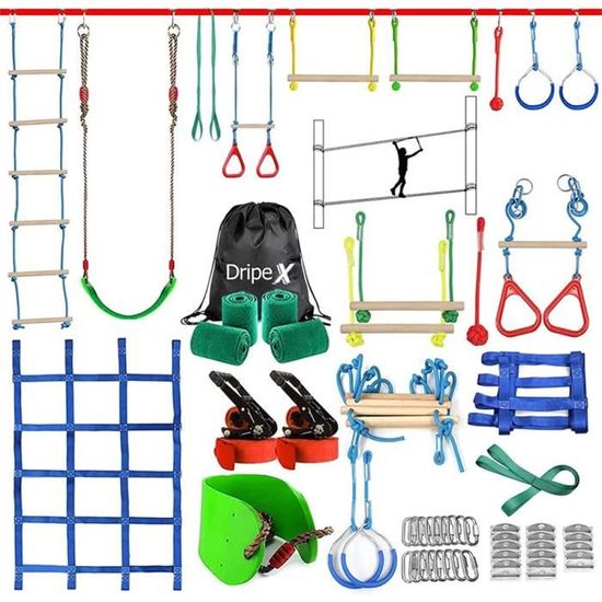 Kit Parcours Obstacles Ninja Trapèze Balançoire Enfant - Accessoires Extérieur Pour Portique Toboggan