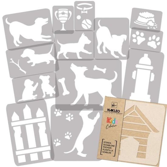 JSRQT Kit De 9 Pochoirs Chiens Géants Pour Peinture – Modèles Réutilisables 20x20 Cm, Idéal Bricolage, Déco Murale & Bois