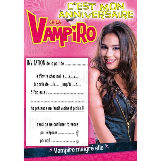 5 ou 12 cartes invitation anniversaire chica vampiro REF 326 