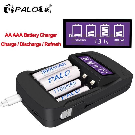 Chargeur Intelligent 16 Baies LCD PALO Avec 16 Piles AA 3000mAh & AAA 1100mAh Rechargeables
