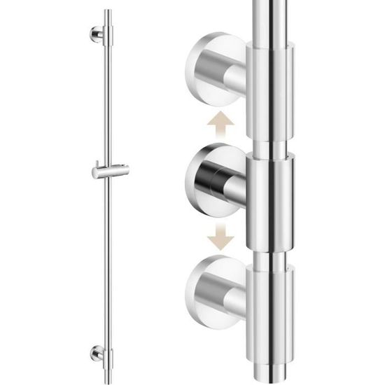 Barre De Douche 80cm Acier Inoxydable SUS 304 - Support Pommeau Réglable - Finition Brossée QWORK