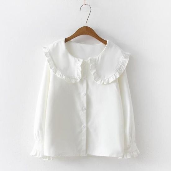 Blouse Lolita Harajuku Kawaii Femme - Chemise Blanche Volants Manches Longues Style Coréen Mignon