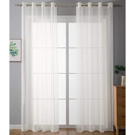 Rideaux Voilages Transparents Blancs - 245 X 140 Cm, 8 Oeillets Métalliques, 100% Polyester