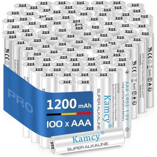 100 Piles Alcalines AAA LR03 1,5V - 1480mAh, Durée De Vie 10 Ans, Anti-fuite - Pour Jouets, Télécommandes, Réveils