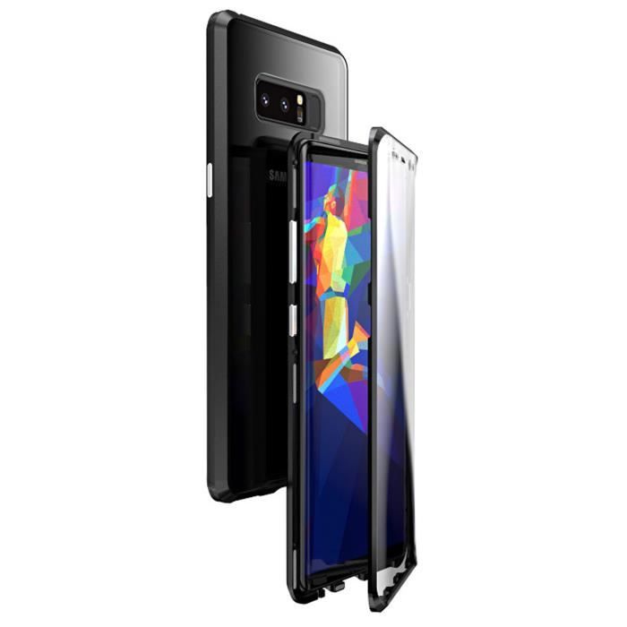 Coque Galaxy Note 8, Étui Adsorption Magnétique Double face Verre trempé Couverture pour Samsung Galaxy Note 8 -Noir + noir