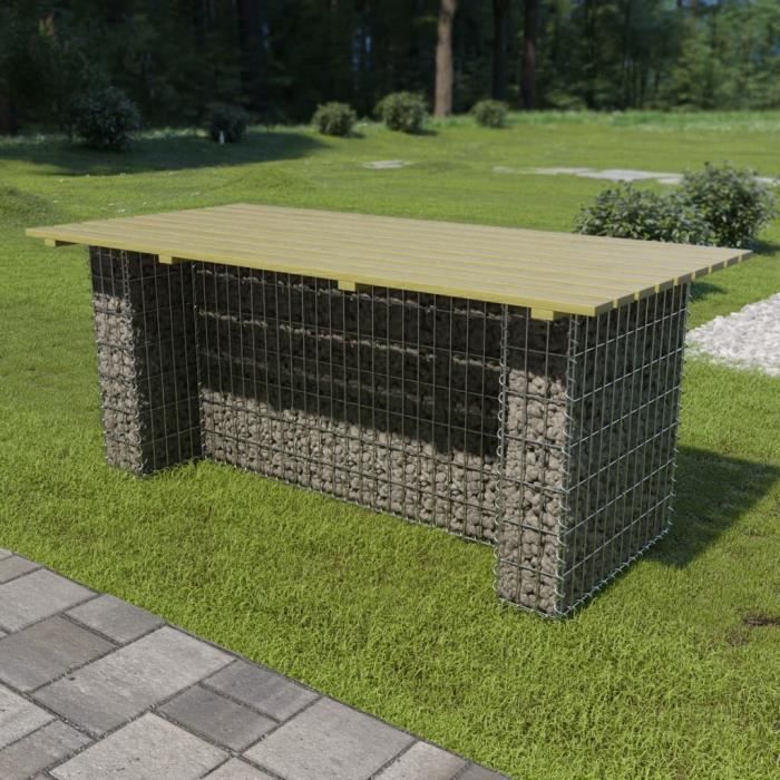 Table de jardin Table basse Table d'appoint avec g Table de jardin avec gabion d'acier 180x90x74 cm Bois de pin♣6735