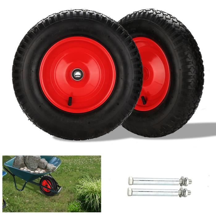 Hengda 480 / 400-8 Roue de brouette en PU avec pneumatiques Roue de secours avec axe | axe Ø 390 mm pour charrettes à bras chario